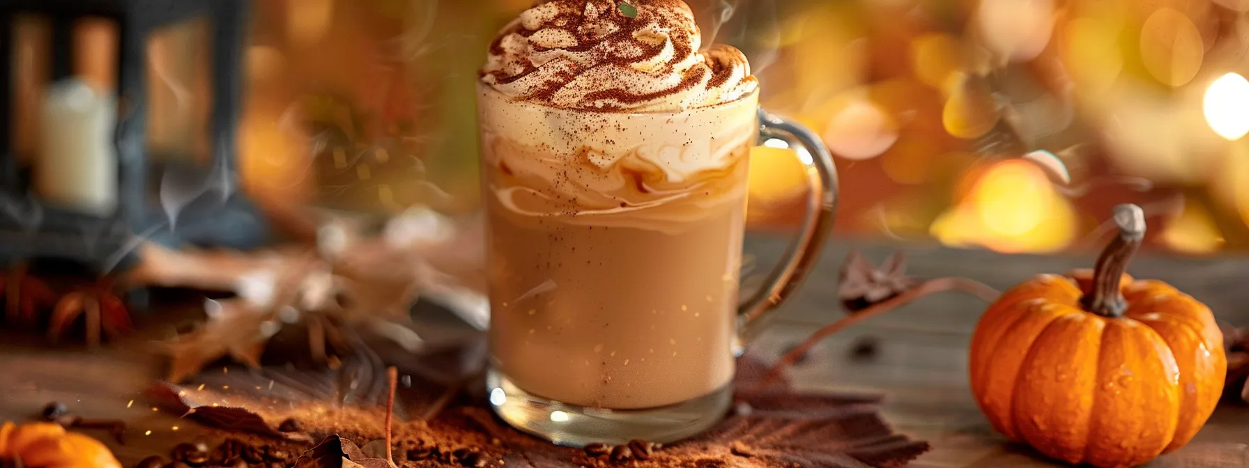 a steaming mug of pumpkin spice dalgona coffee topped with a velvety whipped coffee mix and a sprinkle of aromatic pumpkin spice, inviting warm autumnal vibes.