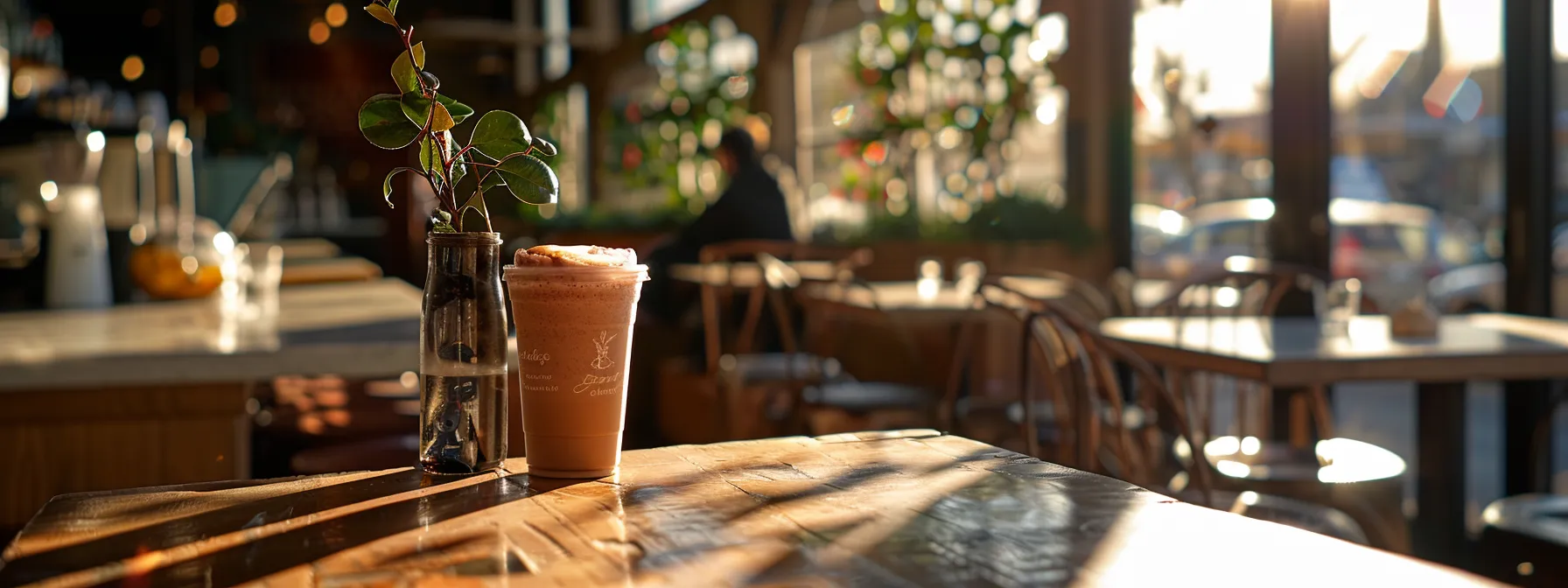 a sunny california cafe showcasing a rich, aromatic mocha served in a trendy, artisanal cup.