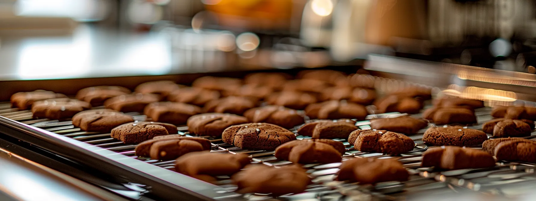 an organized kitchen with perfectly shaped chocolate cookies on a baking tray, ready to be popped into the oven for a delicious treat.