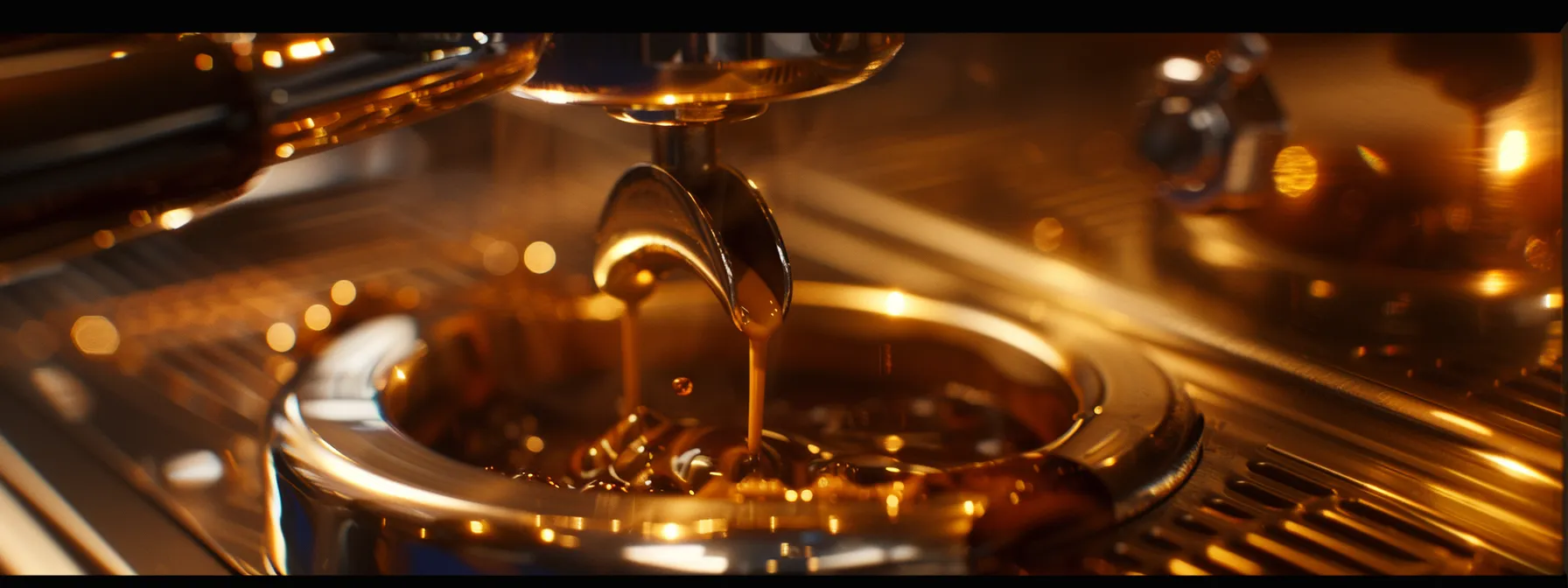 a close-up shot of a shiny espresso machine extracting a rich, velvety shot of espresso.